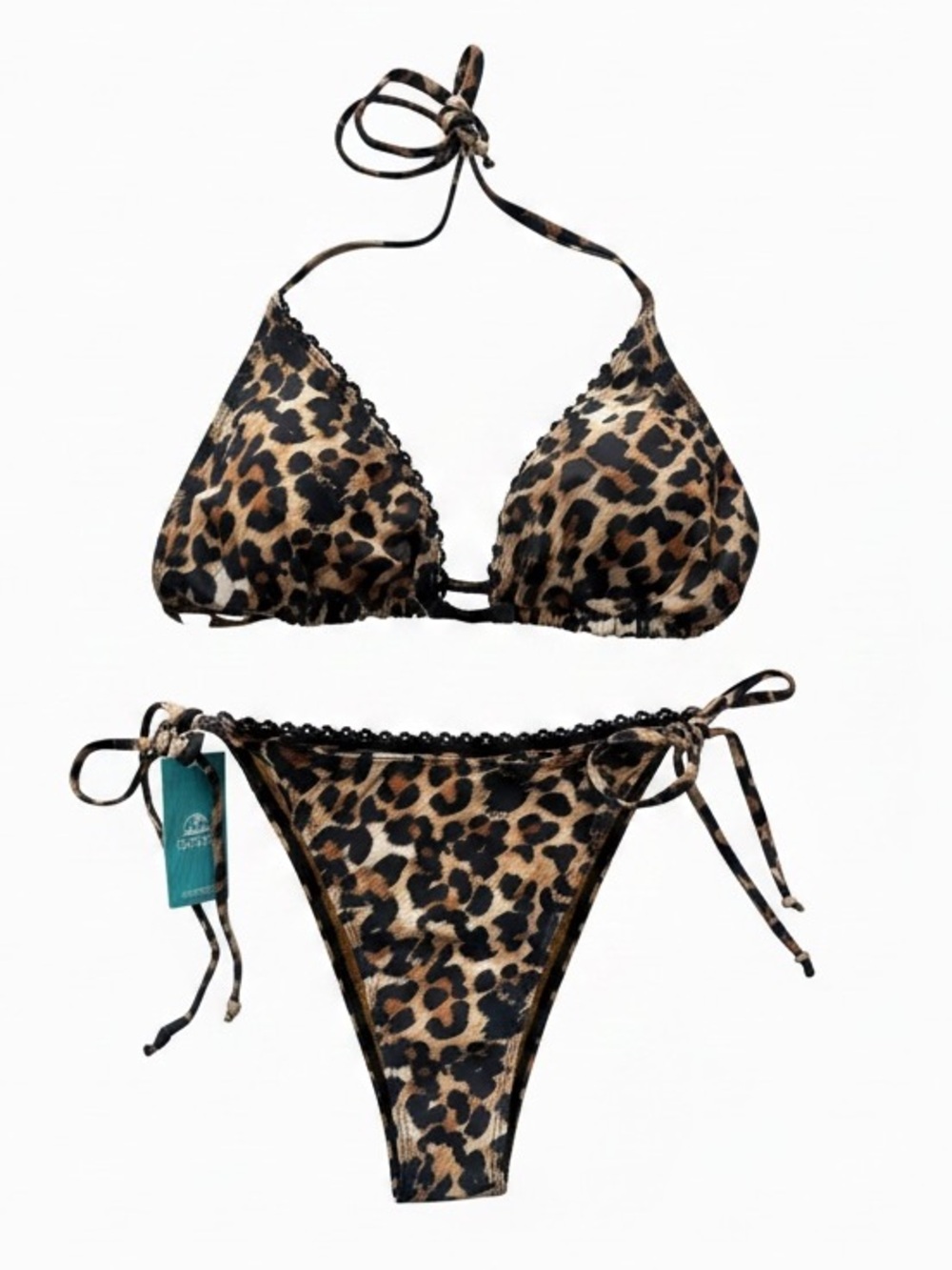 Cupshe Leopard Print Tie-Side Triangle Bikini - Brown/Black - Picture 2 of 7